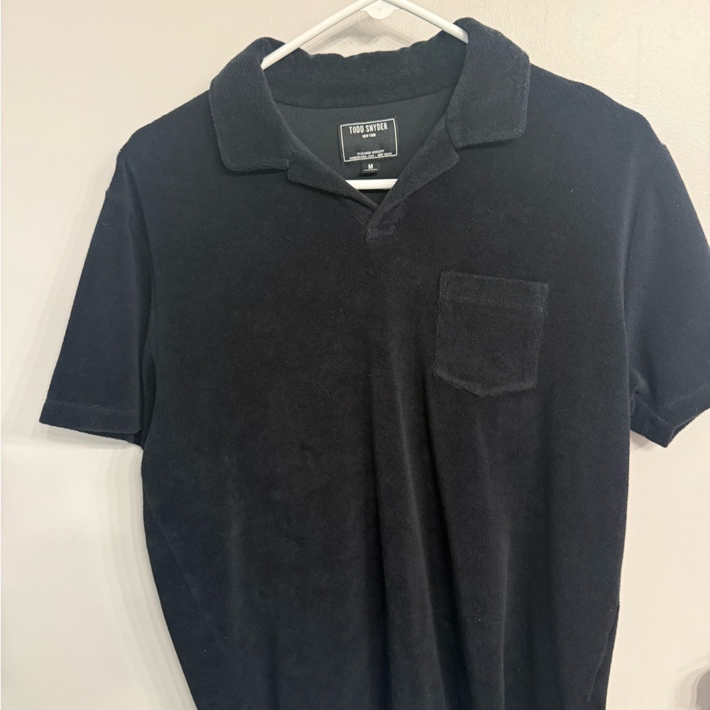 Todd Snyder Black Short-Sleeve Terry Polo with Chest Pocket
